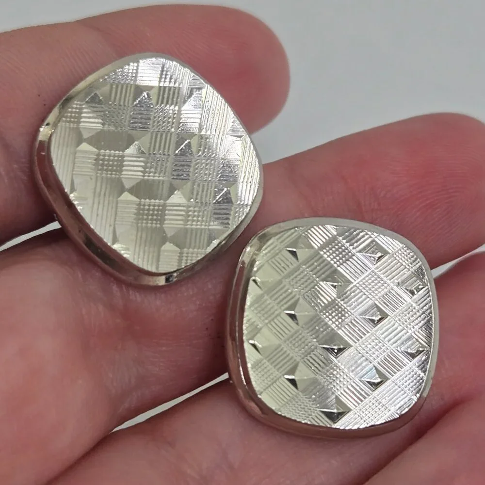 Swank cufflinks Silver Tone Geometric Textured Square Stripe Weave Pattern